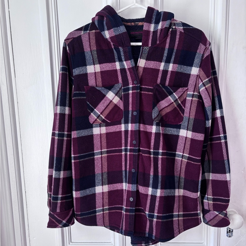Women’s Realtree Hooded Burgundy Plaid Hooded Jacket Fleece Lined Medium